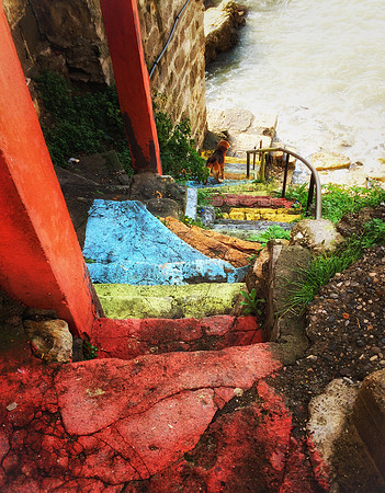 Rainbow steps towards seaside